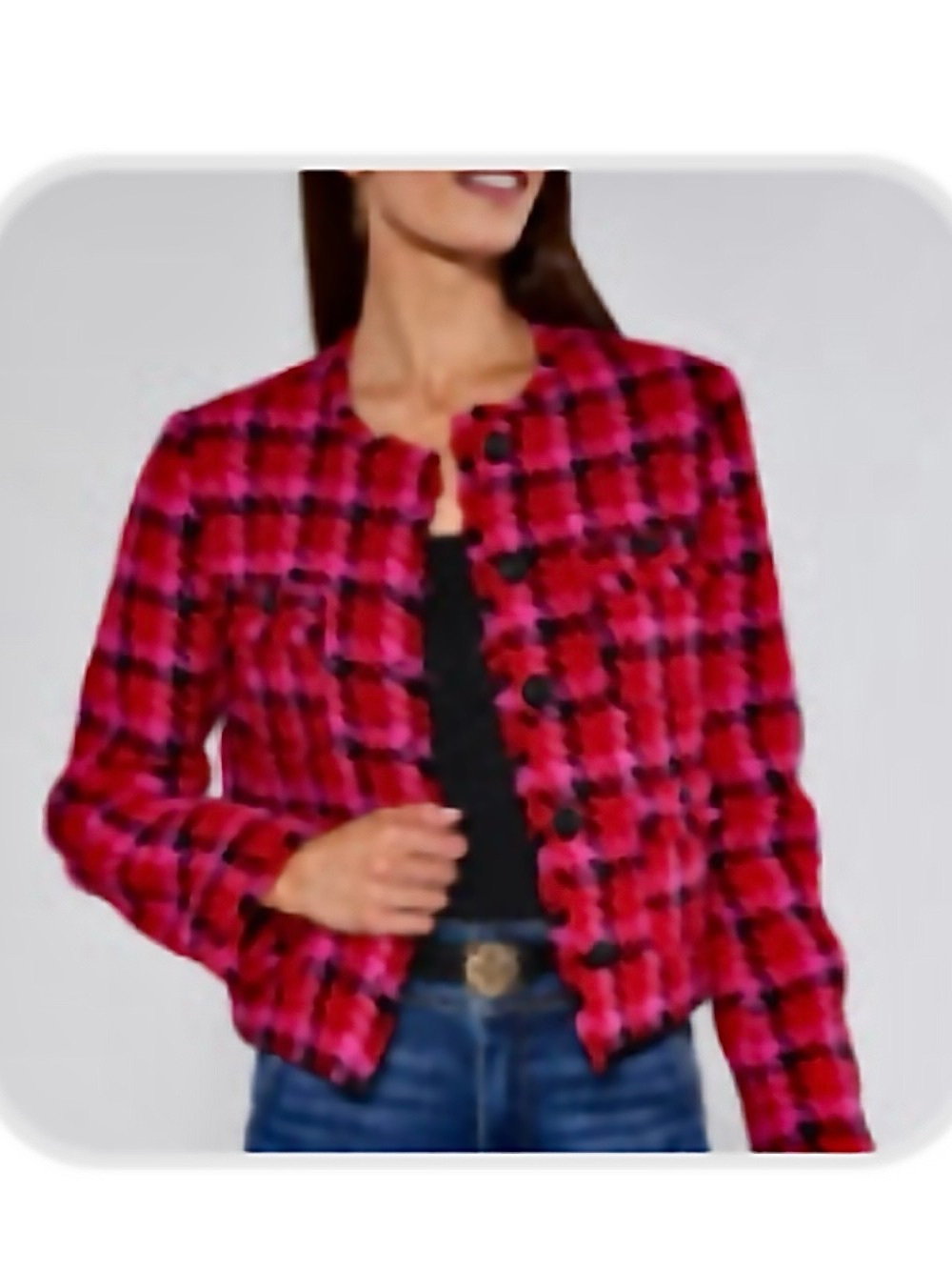NWT Avara Maryl Tweed Blazer Jacket in Multi Red Pink Plaid